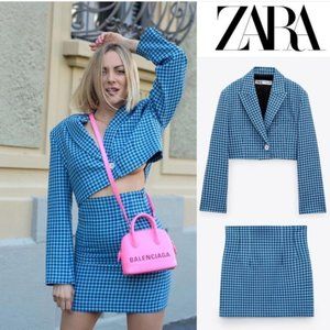 NWT Zara 2 pcs PLAID CROPPED JACKET + MINI SKIRT